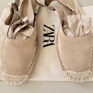 Zara SUEDE beige Espadrille Sandals